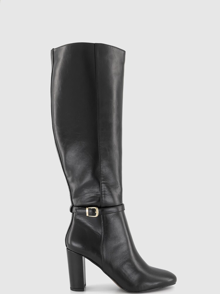 Office Black Block Heel High Leg Boot With Buckle Detail - Image 2 of 4