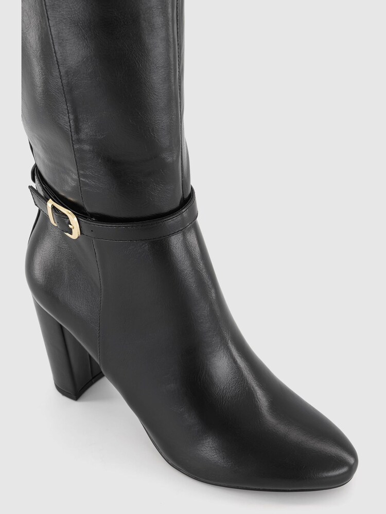 Office Black Block Heel High Leg Boot With Buckle Detail - Image 4 of 4