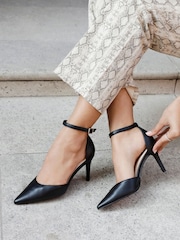 Linzi Black Maci Stiletto Court Heels With Ankle Strap - Image 1 of 5