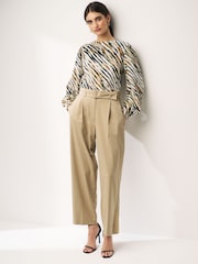 Khaki/Green bedruckt - Langärmelige, strukturierte Bluse mit Rundhalsausschnitt und Manschetten - Bild 2 von 7