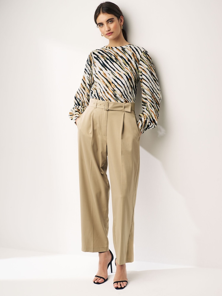 Khaki/Green bedruckt - Langärmelige, strukturierte Bluse mit Rundhalsausschnitt und Manschetten - Bild 2 von 7