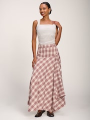 Jolie Moi Pink Asymmetric Check Maxi Skirt - Image 1 of 6