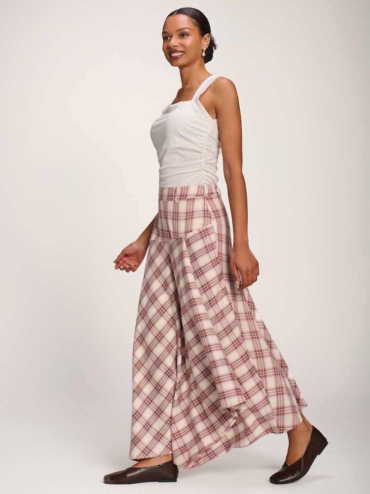 Jolie Moi Pink Asymmetric Check Maxi Skirt - Image 2 of 6 Jolie Moi Pink Asymmetric Check Maxi Skirt - Image 2 of 6