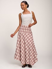 Jolie Moi Pink Asymmetric Check Maxi Skirt - Image 3 of 6