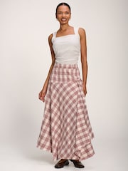 Jolie Moi Pink Asymmetric Check Maxi Skirt - Image 4 of 6