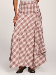 Jolie Moi Pink Asymmetric Check Maxi Skirt - Image 5 of 6