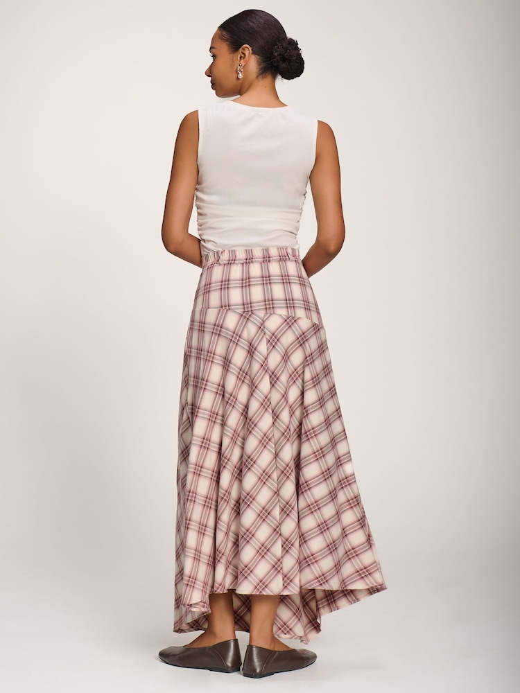 Jolie Moi Pink Asymmetric Check Maxi Skirt - Image 6 of 6 Jolie Moi Pink Asymmetric Check Maxi Skirt - Image 6 of 6