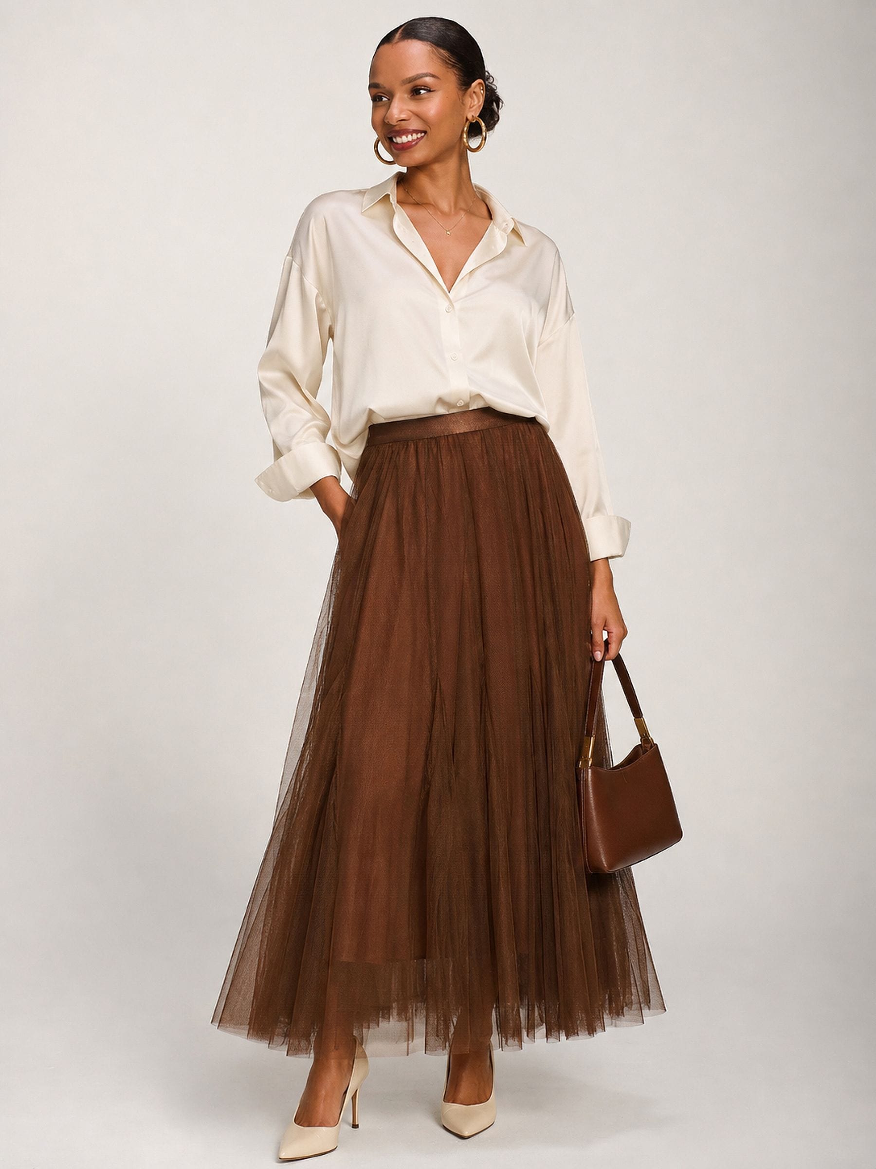 Buy Jolie Moi Brown Tulle Godet Maxi Skirt from Next USA