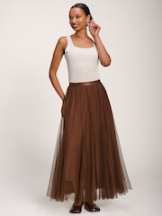 Jolie Moi Brown Tulle Godet Maxi Skirt - Image 1 of 6