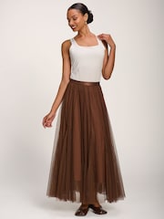 Jolie Moi Brown Tulle Godet Maxi Skirt - Image 2 of 6