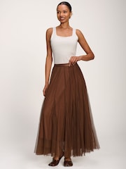 Jolie Moi Brown Tulle Godet Maxi Skirt - Image 3 of 6