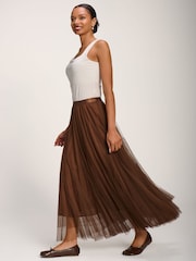 Jolie Moi Brown Tulle Godet Maxi Skirt - Image 4 of 6