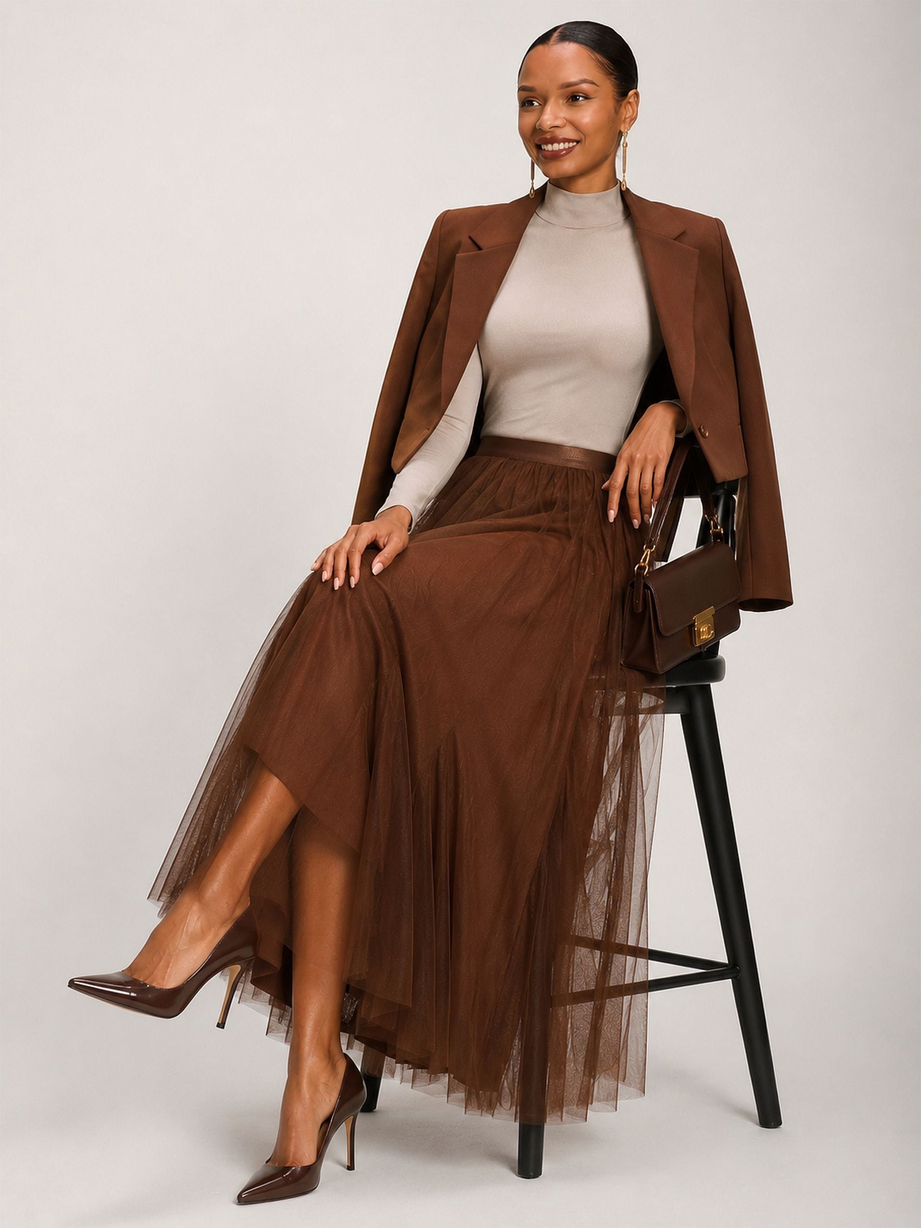 Buy Jolie Moi Brown Tulle Godet Maxi Skirt from Next USA