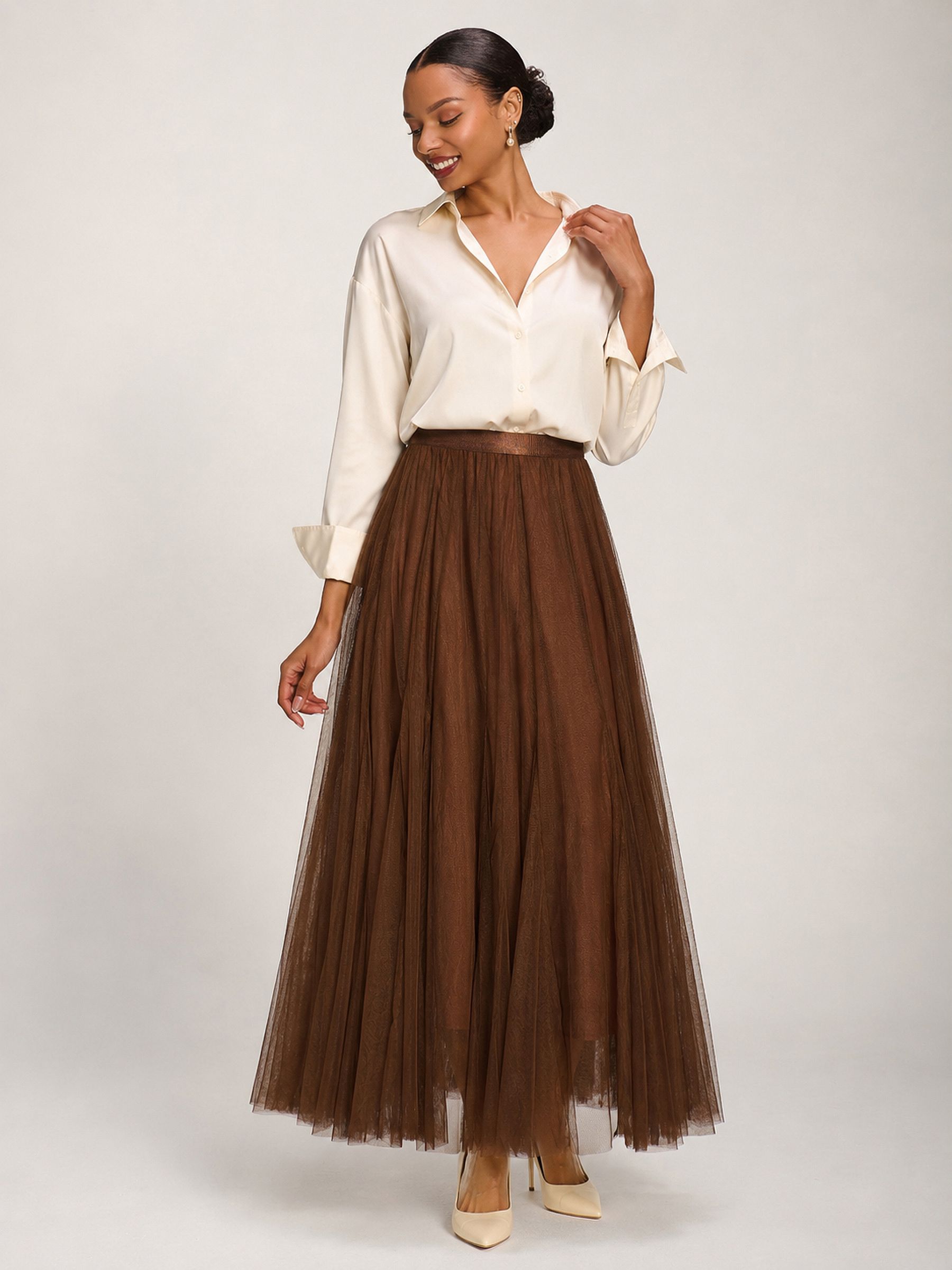 Buy Jolie Moi Brown Tulle Godet Maxi Skirt from Next USA