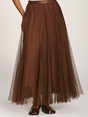 Jolie Moi Brown Tulle Godet Maxi Skirt - Image 6 of 6