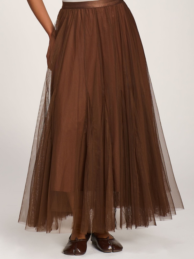 Jolie Moi Brown Tulle Godet Maxi Skirt - Image 6 of 6 Jolie Moi Brown Tulle Godet Maxi Skirt - Image 6 of 6