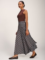 Jolie Moi Brown Plaid Asymmetric Maxi Skirt - Image 2 of 6