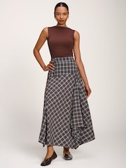 Jolie Moi Brown Plaid Asymmetric Maxi Skirt - Image 3 of 6