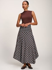 Jolie Moi Brown Plaid Asymmetric Maxi Skirt - Image 4 of 6