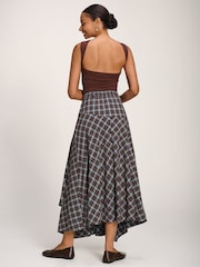 Jolie Moi Brown Plaid Asymmetric Maxi Skirt - Image 5 of 6