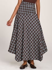 Jolie Moi Brown Plaid Asymmetric Maxi Skirt - Image 6 of 6