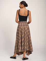 Jolie Moi Brown Check Asymmetric Woven Maxi Skirt - Image 2 of 6