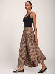 Jolie Moi Brown Check Asymmetric Woven Maxi Skirt - Image 4 of 6
