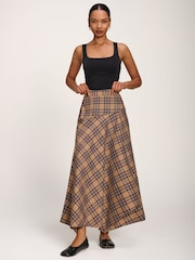 Jolie Moi Brown Check Asymmetric Woven Maxi Skirt - Image 6 of 6