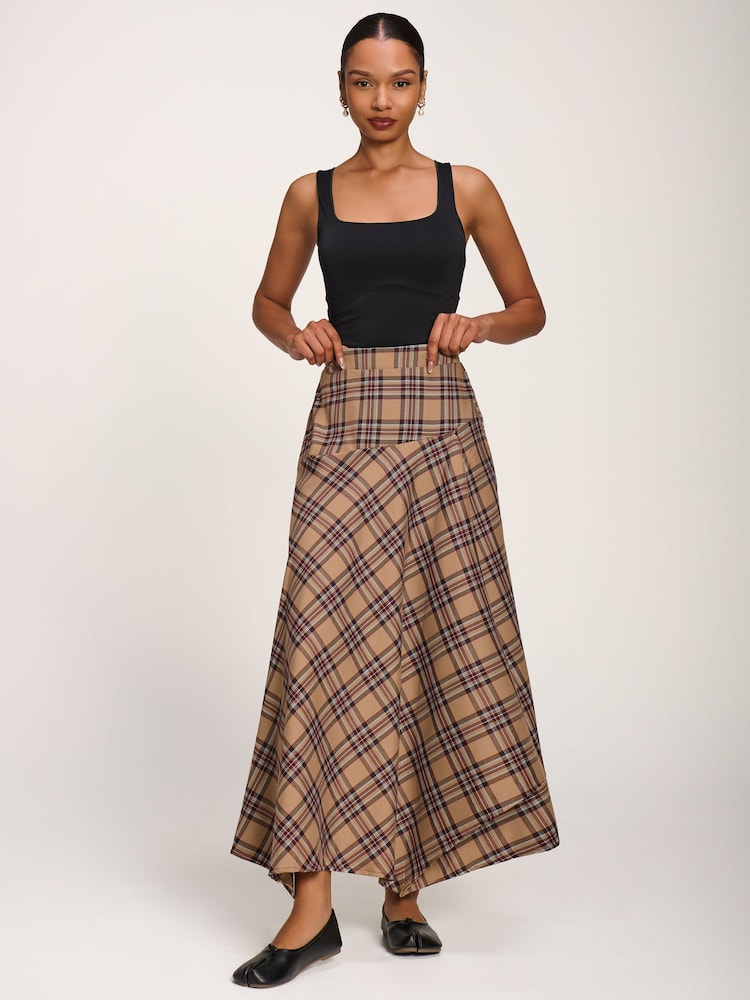 Jolie Moi Brown Check Asymmetric Woven Maxi Skirt - Image 6 of 6 Jolie Moi Brown Check Asymmetric Woven Maxi Skirt - Image 6 of 6