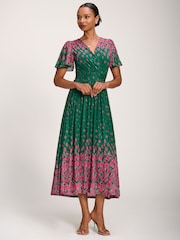 Verde - Jolie Moi Mesh Mânecă scurtă  Midaxi Rochie - Imaginea 4 din 6