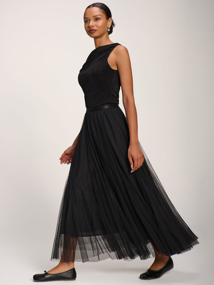 Jolie Moi Black Tulle Godet Maxi Skirt - Image 2 of 6 Jolie Moi Black Tulle Godet Maxi Skirt - Image 2 of 6