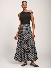 Jolie Moi Black Plaid Asymmetric Maxi Skirt - Image 1 of 6