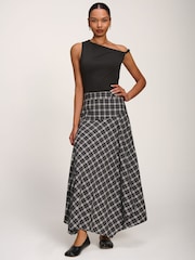 Jolie Moi Black Plaid Asymmetric Maxi Skirt - Image 3 of 6