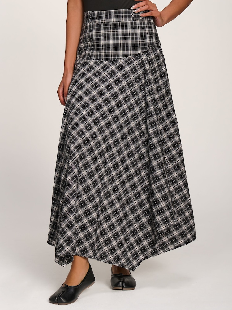 Jolie Moi Black Plaid Asymmetric Maxi Skirt - Image 6 of 6 Jolie Moi Black Plaid Asymmetric Maxi Skirt - Image 6 of 6