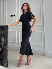Girl In Mind Black Cleo Ruched Detail Midi Dress - Image 3 of 4