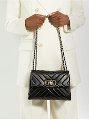 Dune London Black Chrome Small Regent Quilted Shoulder Bag - Image 1 of 6