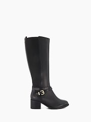 Dune London Black Wide Fit Tildy Strap Detail Knee-High Boots - Image 1 of 4