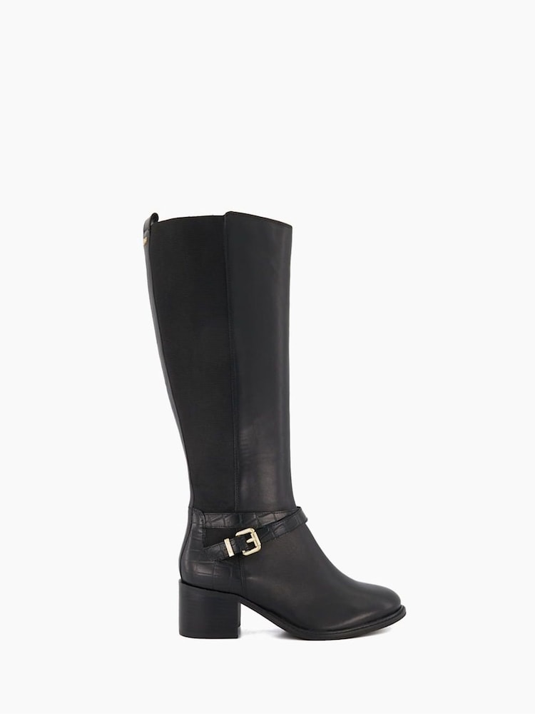 Dune London Black Wide Fit Tildy Strap Detail Knee-High Boots - Image 1 of 4