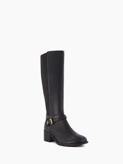 Dune London Black Wide Fit Tildy Strap Detail Knee-High Boots - Image 2 of 4