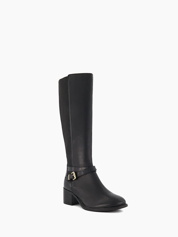 Dune London Black Wide Fit Tildy Strap Detail Knee-High Boots - Image 2 of 4