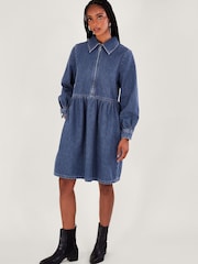 Monsoon Blue 100% Cotton Shirt Zip Denim Dress - Image 1 of 3