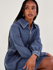 Monsoon Blue 100% Cotton Shirt Zip Denim Dress - Image 2 of 3