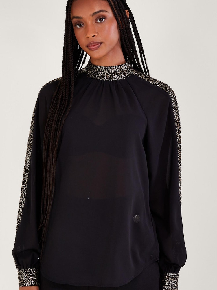 Monsoon Sequin Black Blouse - Image 1 of 2