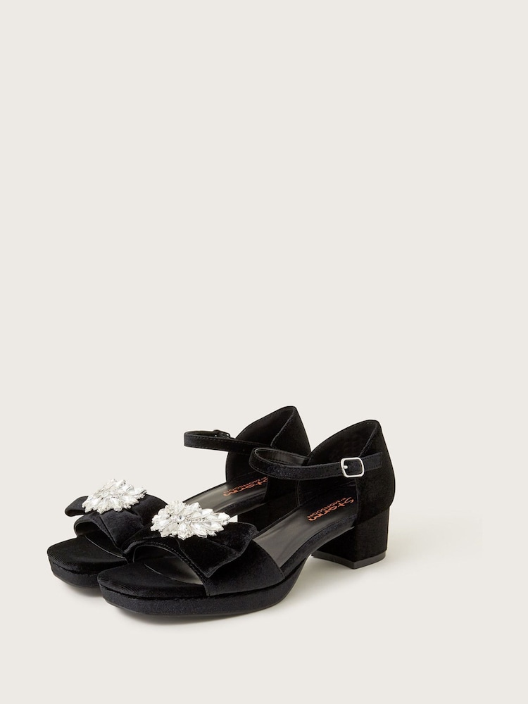 Monsoon Black Platform Velvet Sandals - Image 1 of 3