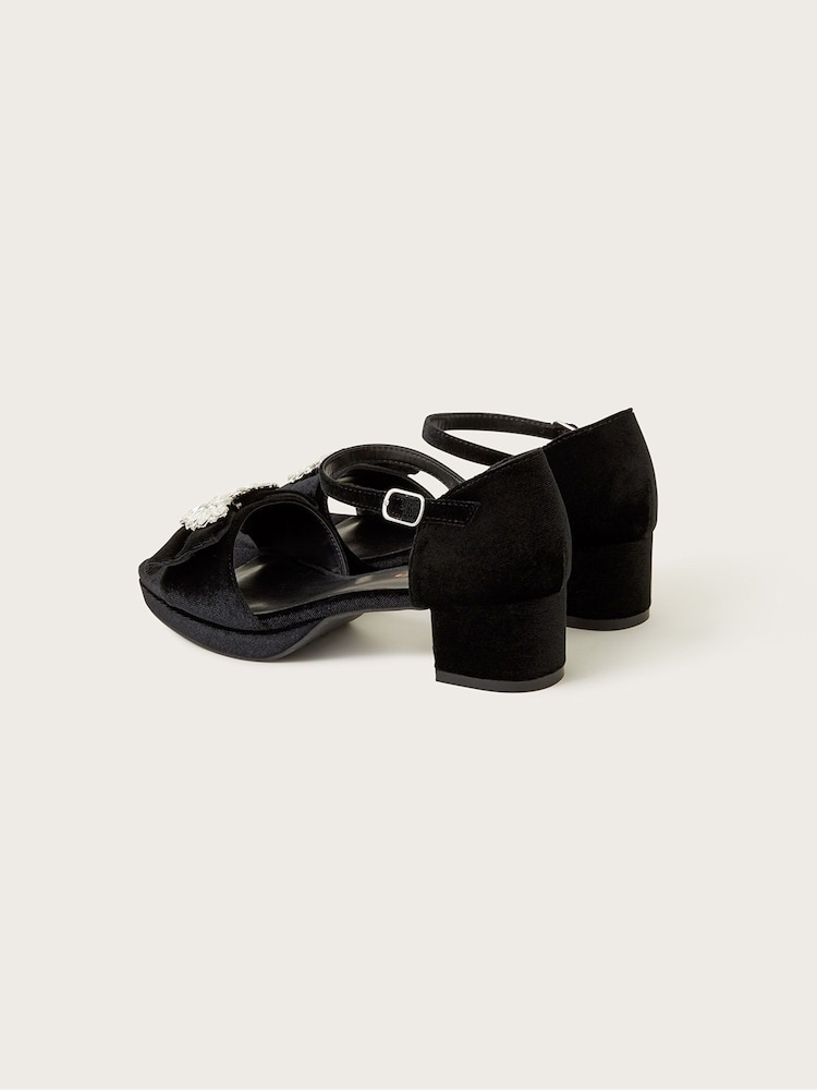 Monsoon Black Platform Velvet Sandals - Image 3 of 3
