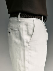 Grey Light Regular Fit Smart Linen Cotton Blend Belted Trousers - Image 5 of 10