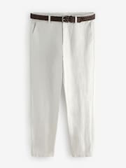 Grey Light Regular Fit Smart Linen Cotton Blend Belted Trousers - Image 7 of 10