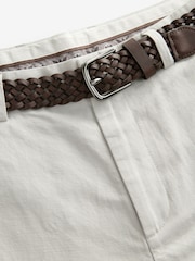 Grey Light Regular Fit Smart Linen Cotton Blend Belted Trousers - Image 8 of 10