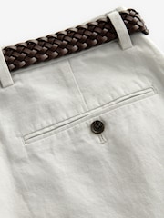 Grey Light Regular Fit Smart Linen Cotton Blend Belted Trousers - Image 9 of 10