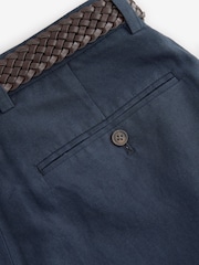 Navy Blue Regular Fit Smart Linen Cotton Blend Belted Trousers - Image 10 of 11